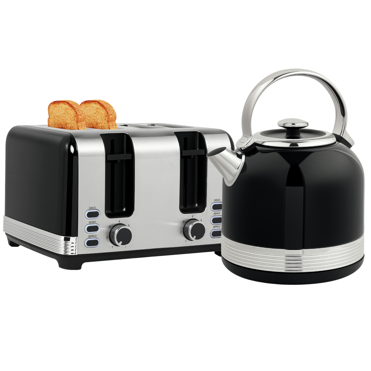 HOMCOM 1.7L 3000W Kettle & 4-Slice Toaster Set with Fast Boil, Black