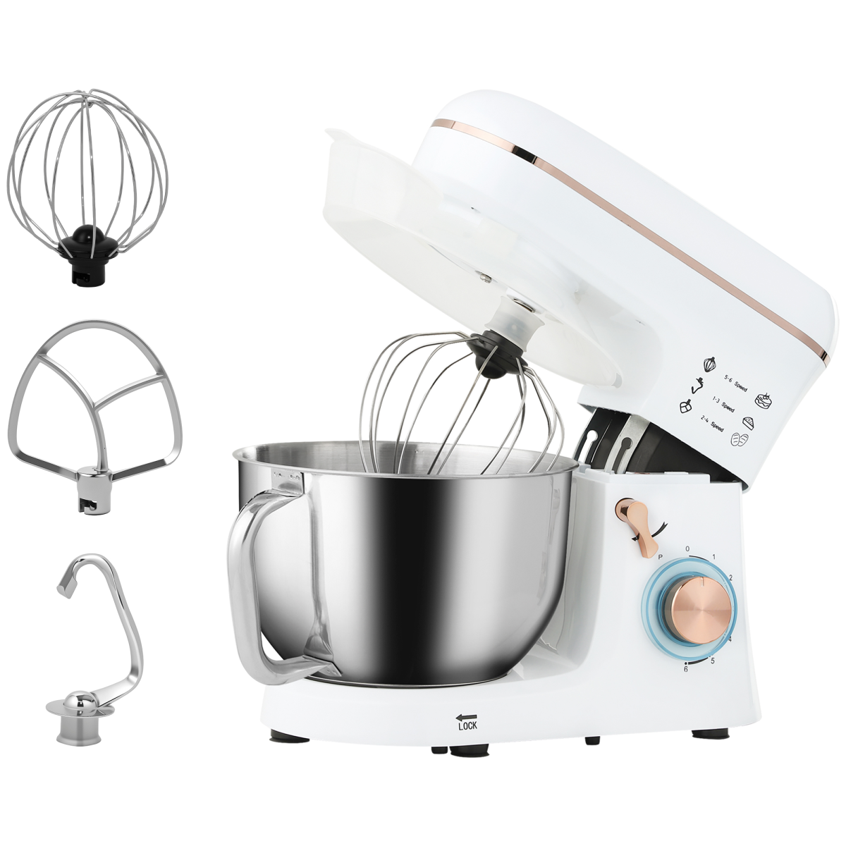 HOMCOM Electric Stand Mixer 5L 1400W Dough Hook Whisk Beater 6 Speed White