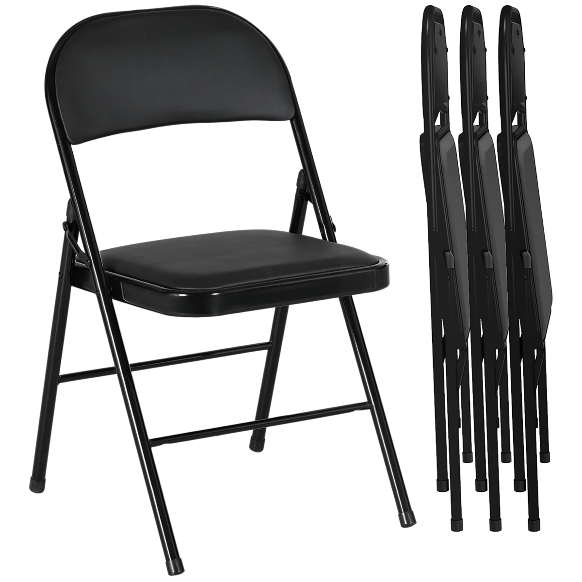 HOMCOM 4 Pack Padded Folding Chairs with Cushioned Seat and Metal Frame Black