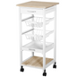 MDF Kitchen Storage Trolley 5-Tier White Pine Frame Drawer 2 Wire Baskets Wheels