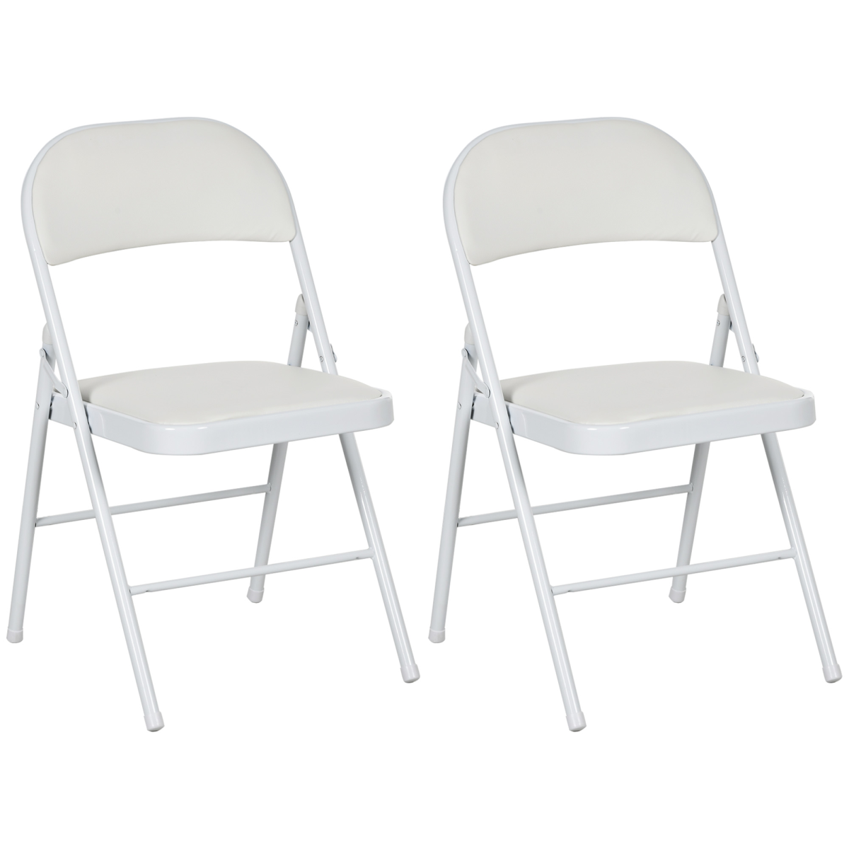 HOMCOM 2 Pack Padded Folding Chairs Cushioned Seat Metal Frame White PU Leather