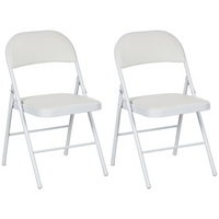 HOMCOM 2 Pack Padded Folding Chairs Cushioned Seat Metal Frame White PU Leather