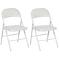 HOMCOM 2 Pack Padded Folding Chairs Cushioned Seat Metal Frame White PU Leather