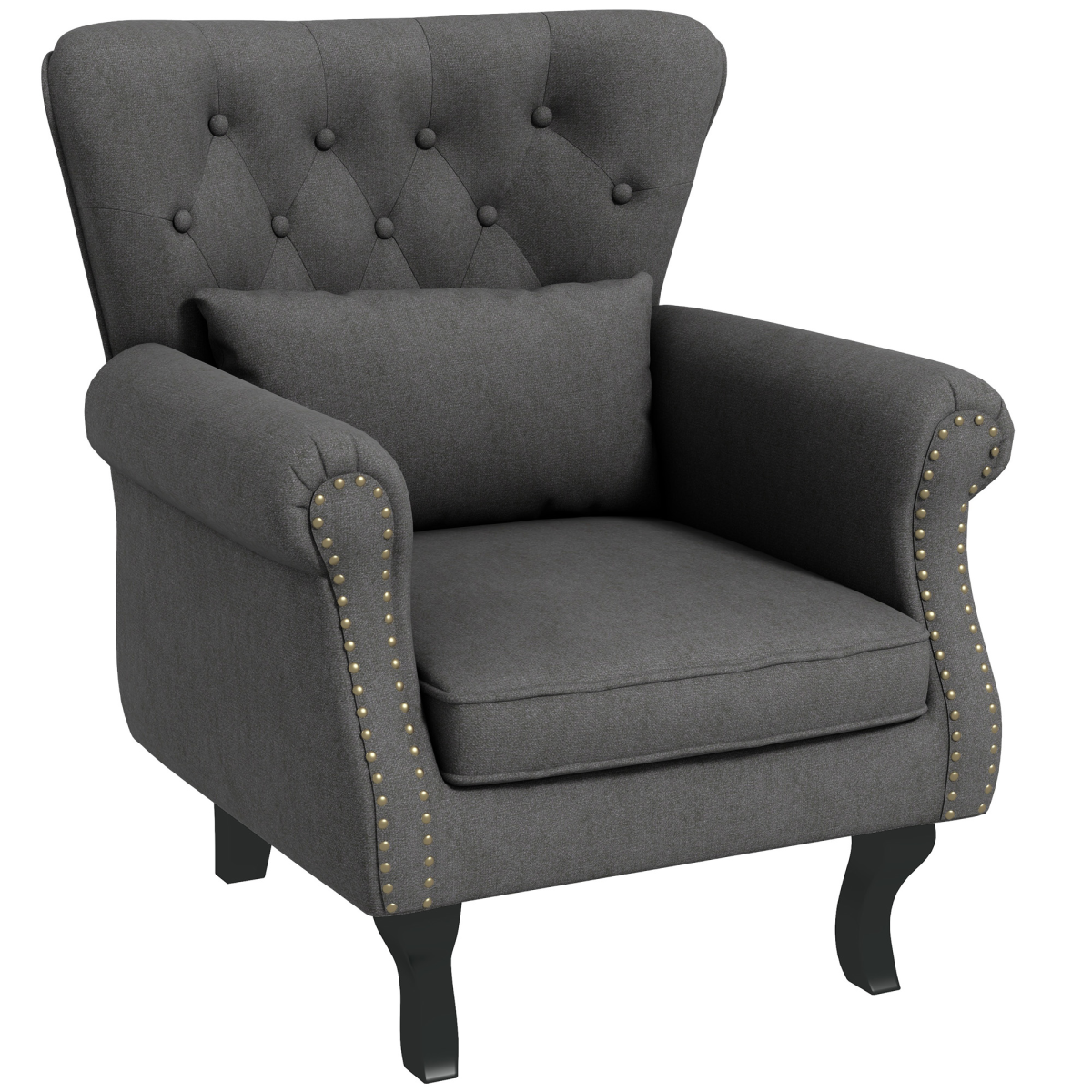 HOMCOM Vintage Armchair Wingback Accent Chair with Naihead Trim Dark Grey