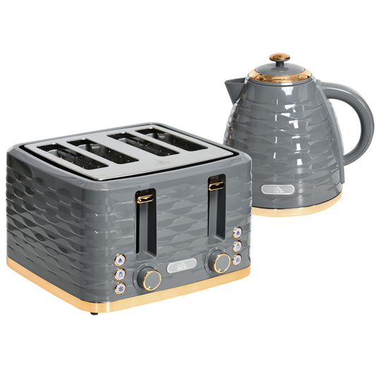 HOMCOM 1.7L Kettle & 4-Slice Toaster Set, Rapid Boil, Grey, 7 Browning Levels