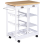 Kitchen Island Trolley 74W x 37D x 76Hcm White Pine Worktop 6-Bottle Wine Rack
