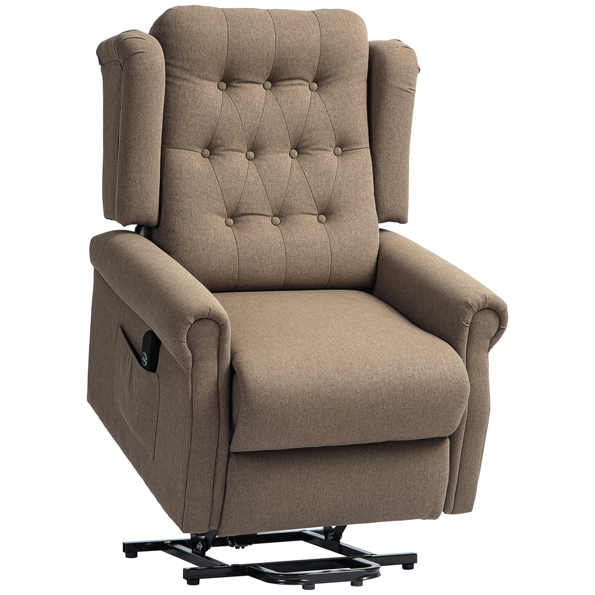 HOMCOM Power Lift Recliner Wingback Armchair 150° Recline Button Tufted Dark Brown