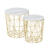 HOMCOM Set of 2 Nesting End Tables Side Tables with Basket Removable Top White